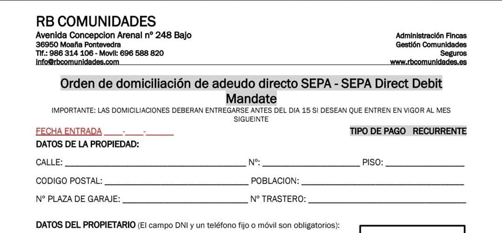 Adeudo SEPA para domiciliación de cuotas