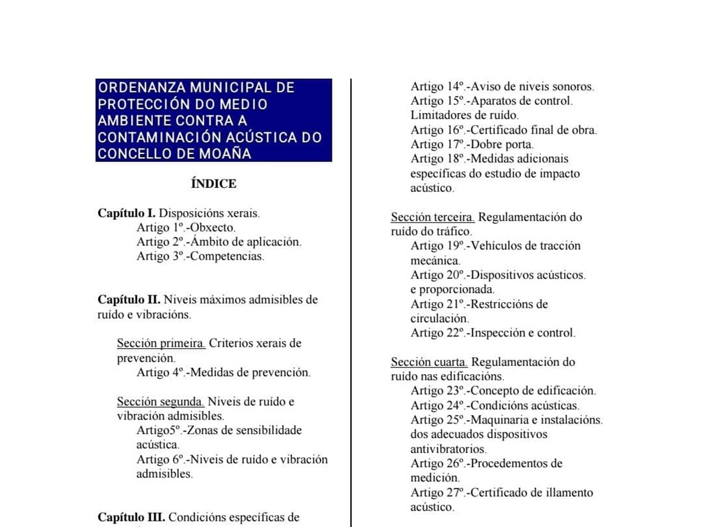 Ordenanza municipal de ruidos - Moaña (Pontevedra)